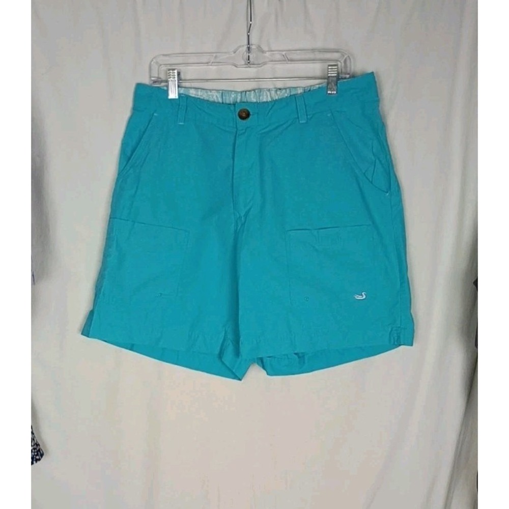 SOUTHERN MARSH Shorts Mens Size M Light Blue Cargo Pockets Fishing Button Zip